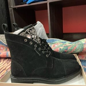 Black Suede Ankle Boots with Lace-Up Design